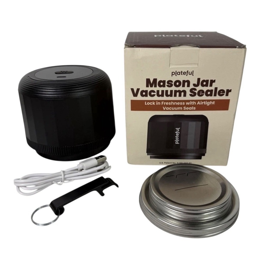 NEW Plateful Electric Mason Jar Vacuum Sealer (Lids‎ Included) For Wide/Reg Jars
